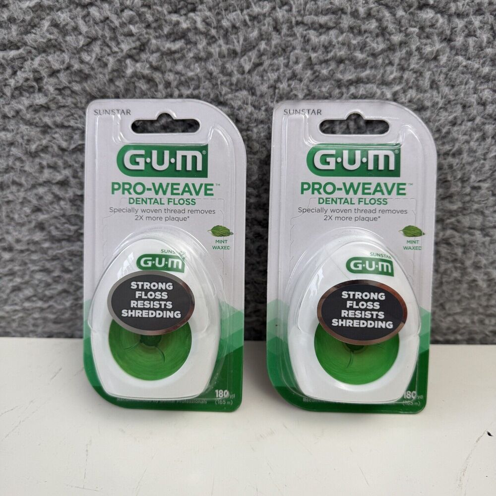 **Lot Of 2** Sunstar GUM Pro-Weave Dental Floss Mint Waxed 180 yd (165 m) strong